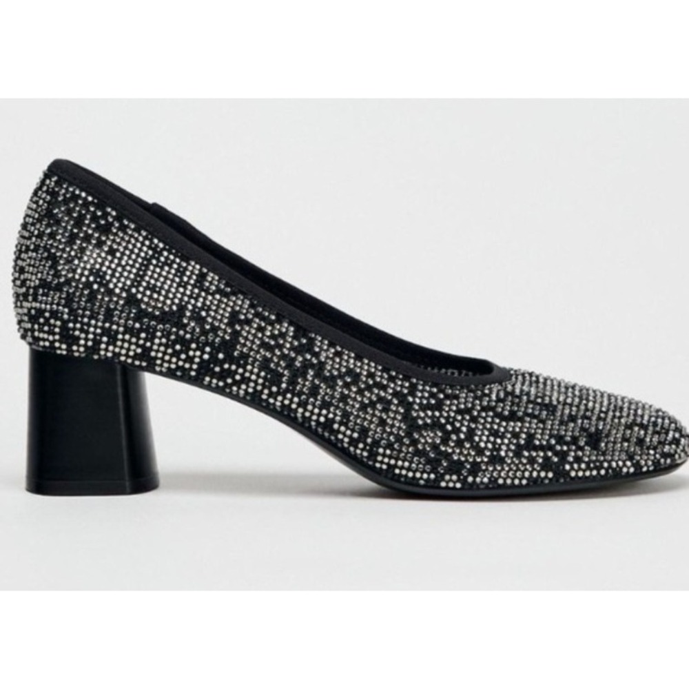 ZARA WOMEN SHOES SIZE 8/39 BLACK SLIVER RHINESTONES SPARKLES